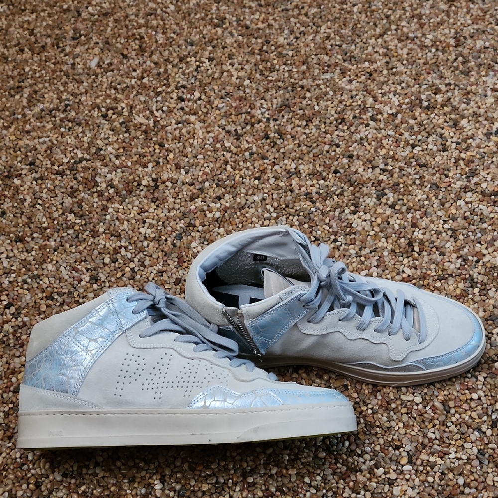 P448 Light Beige & Lt. Blue/Silver Metallic High-Top Sneakers